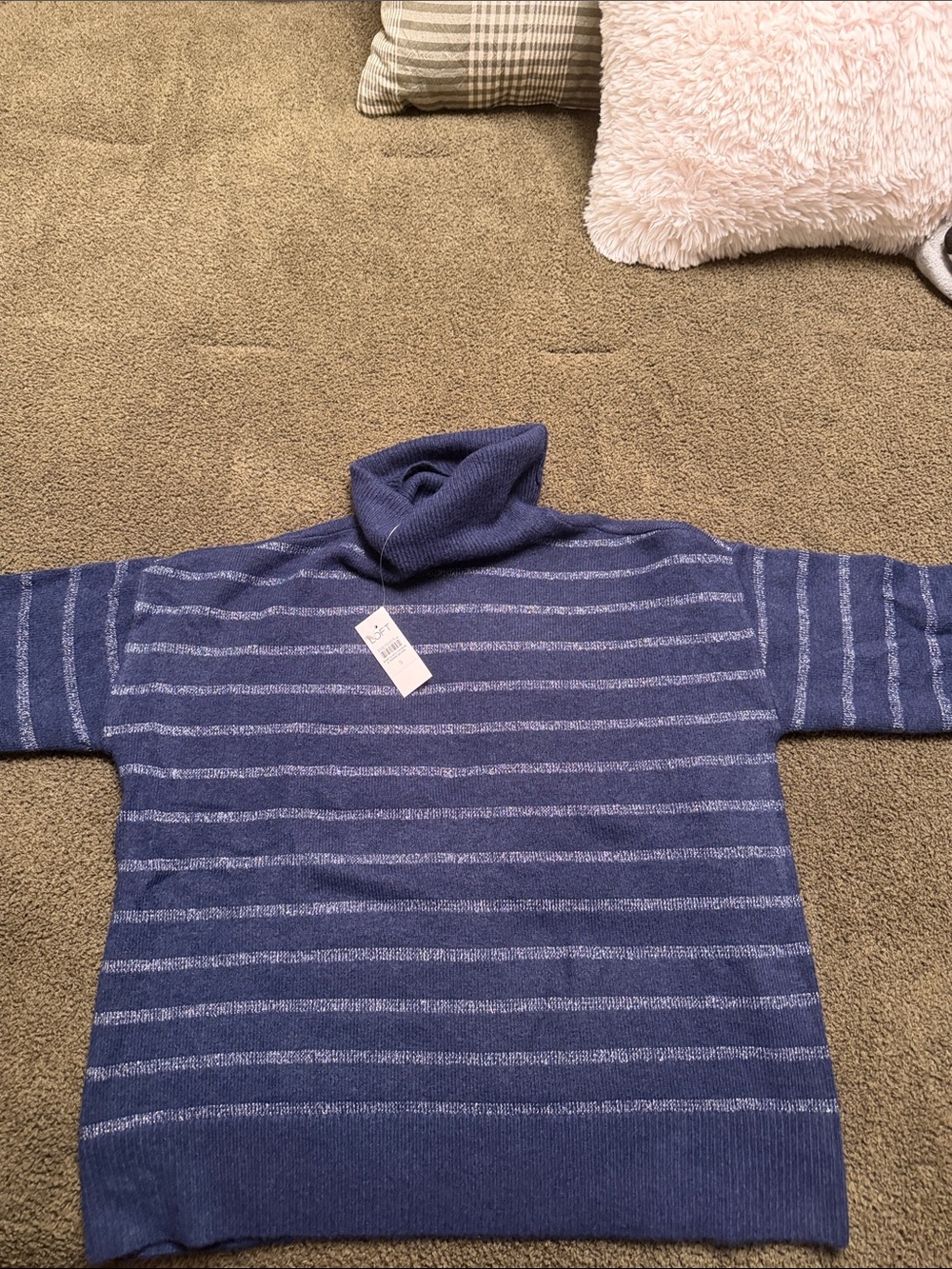Women’s Navy Blue Striped Turtleneck Sweater NWT